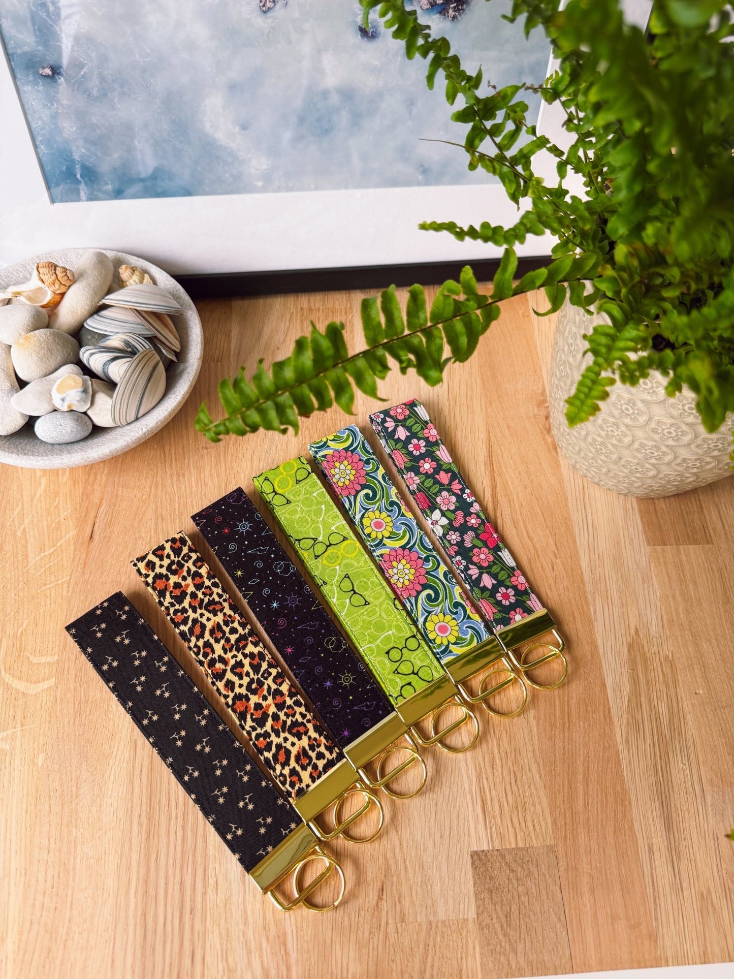 Black With Flower Pattern Keychain Wristlet - Ana Woods