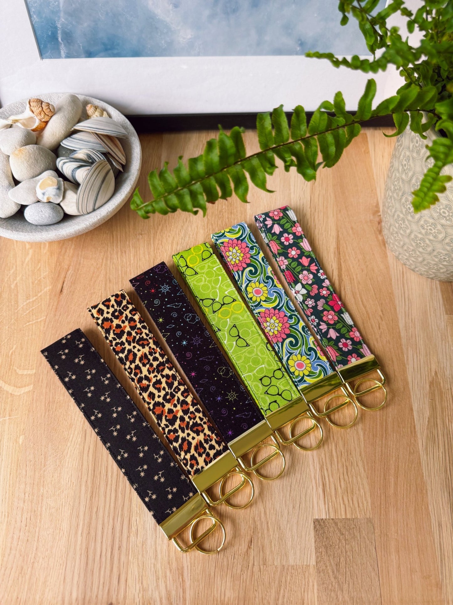 Black With Rainbow Doodle Pattern Keychain Wristlet - Ana Woods