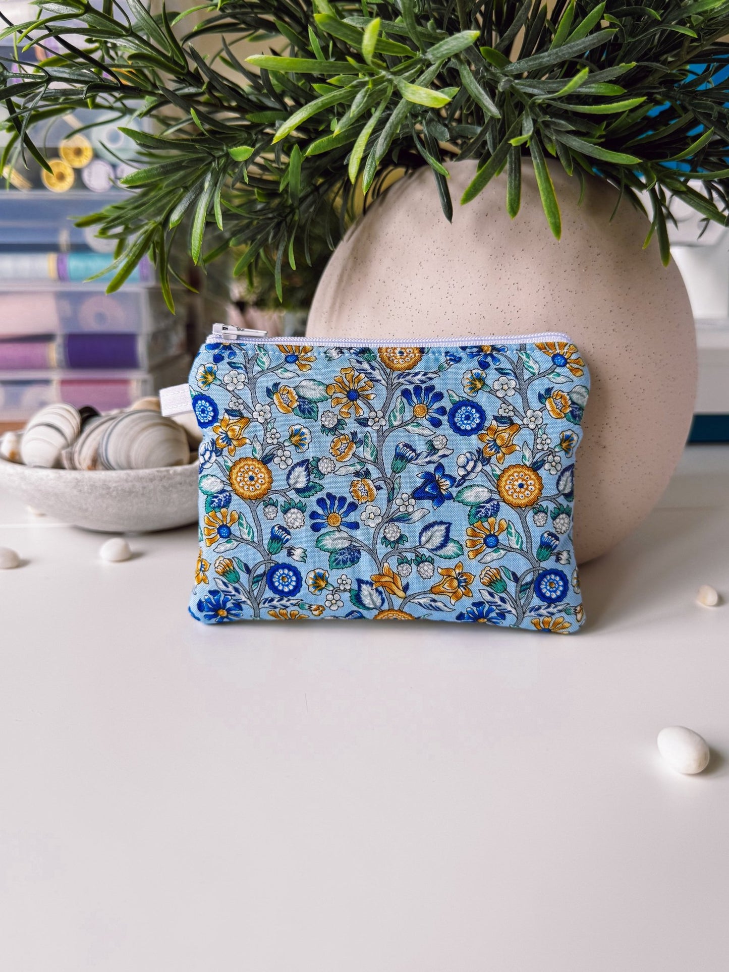 Blue Flowered Branch (Liberty) Keychain Wallet - Ana Woods