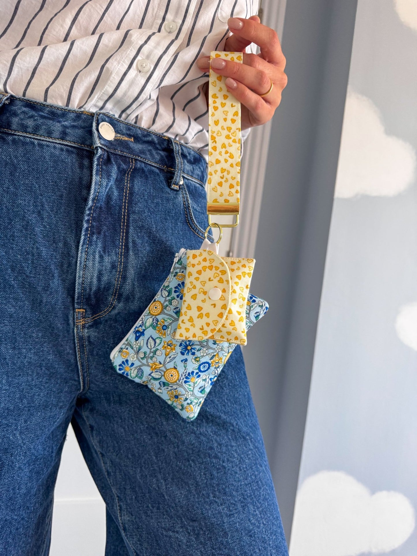 Blue Flowered Branch (Liberty) Keychain Wallet - Ana Woods
