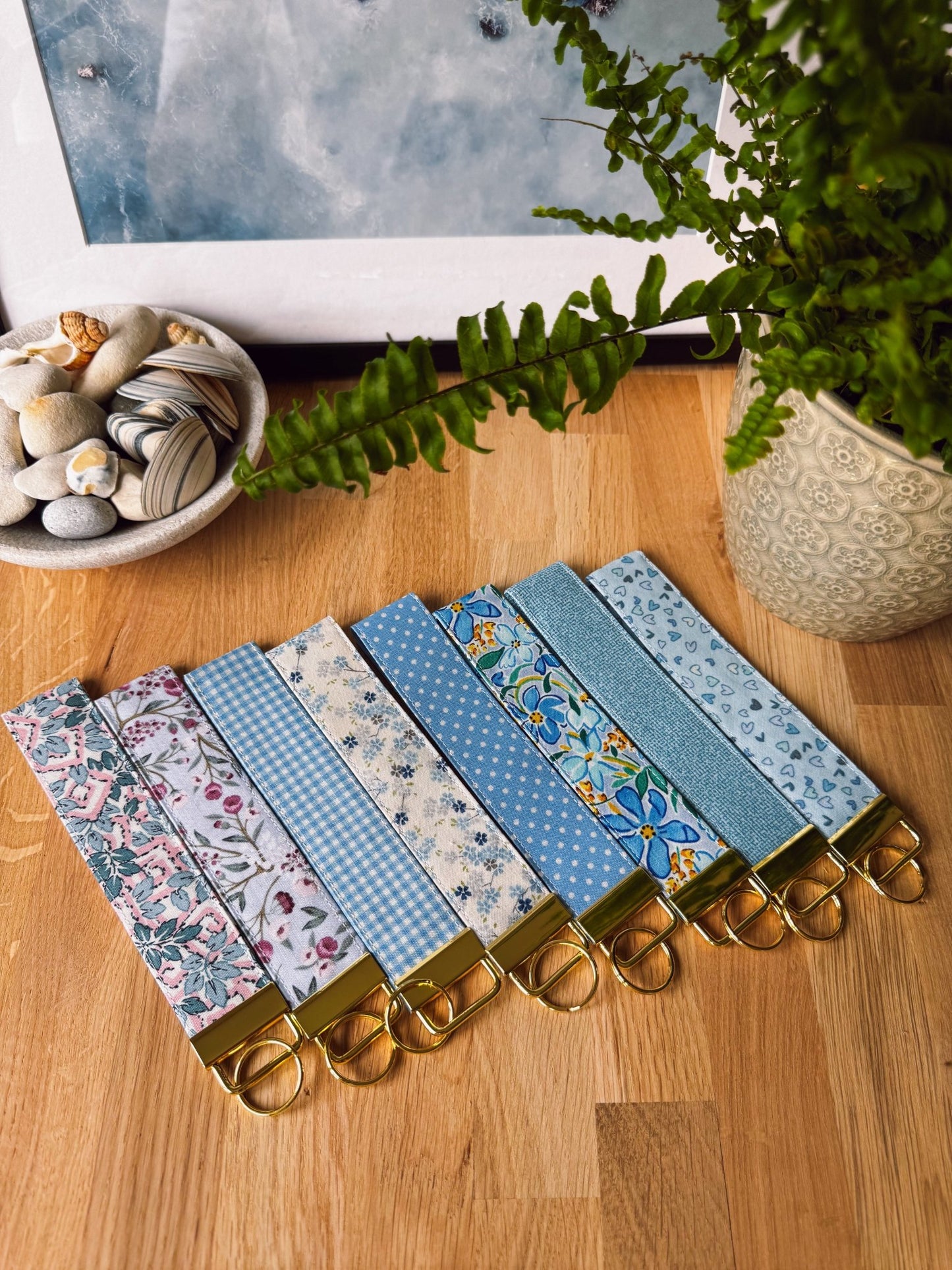 Blue Gingham Keychain Wristlet - Ana Woods