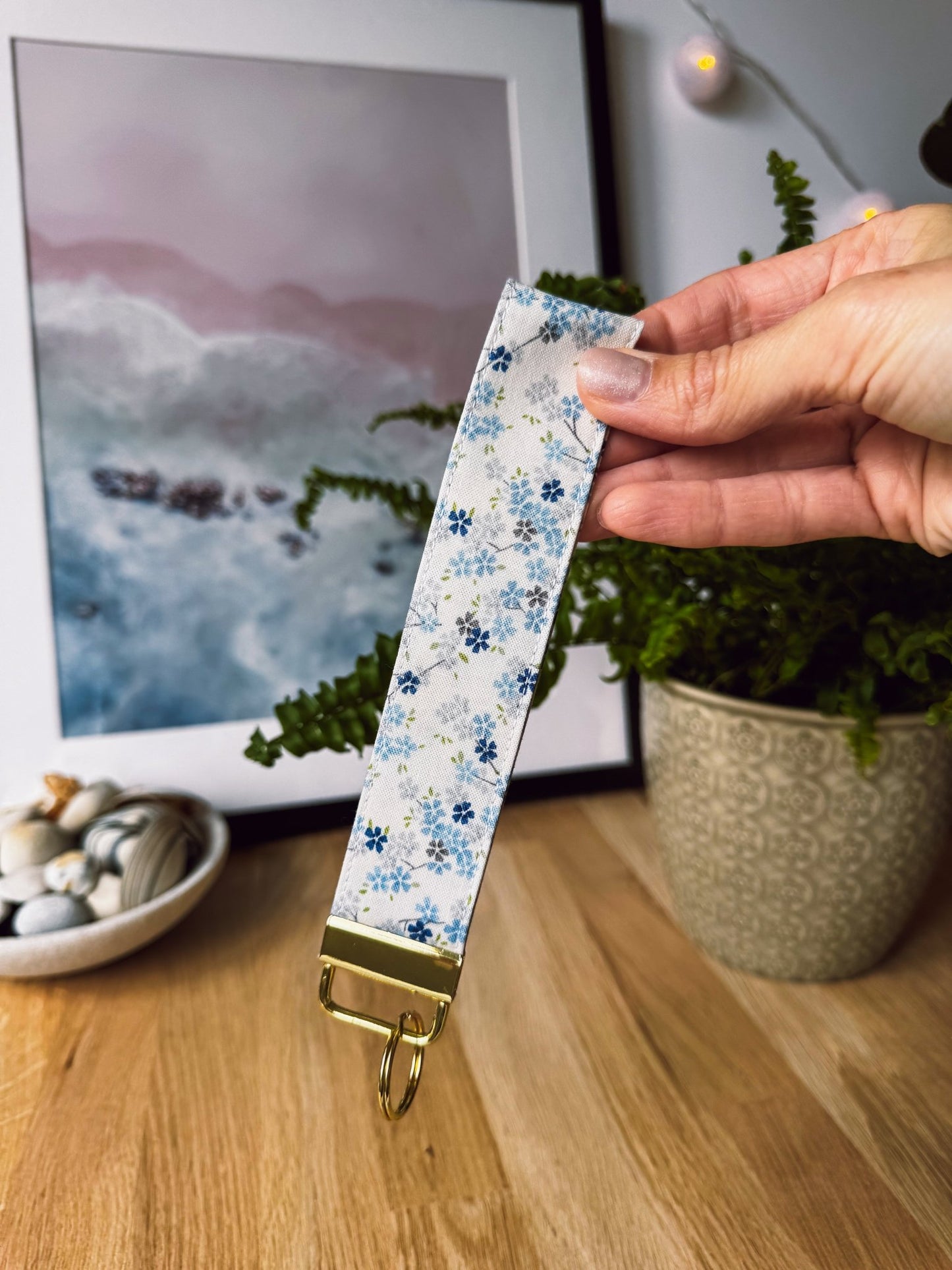 Blue Sakura Keychain Wristlet - Ana Woods