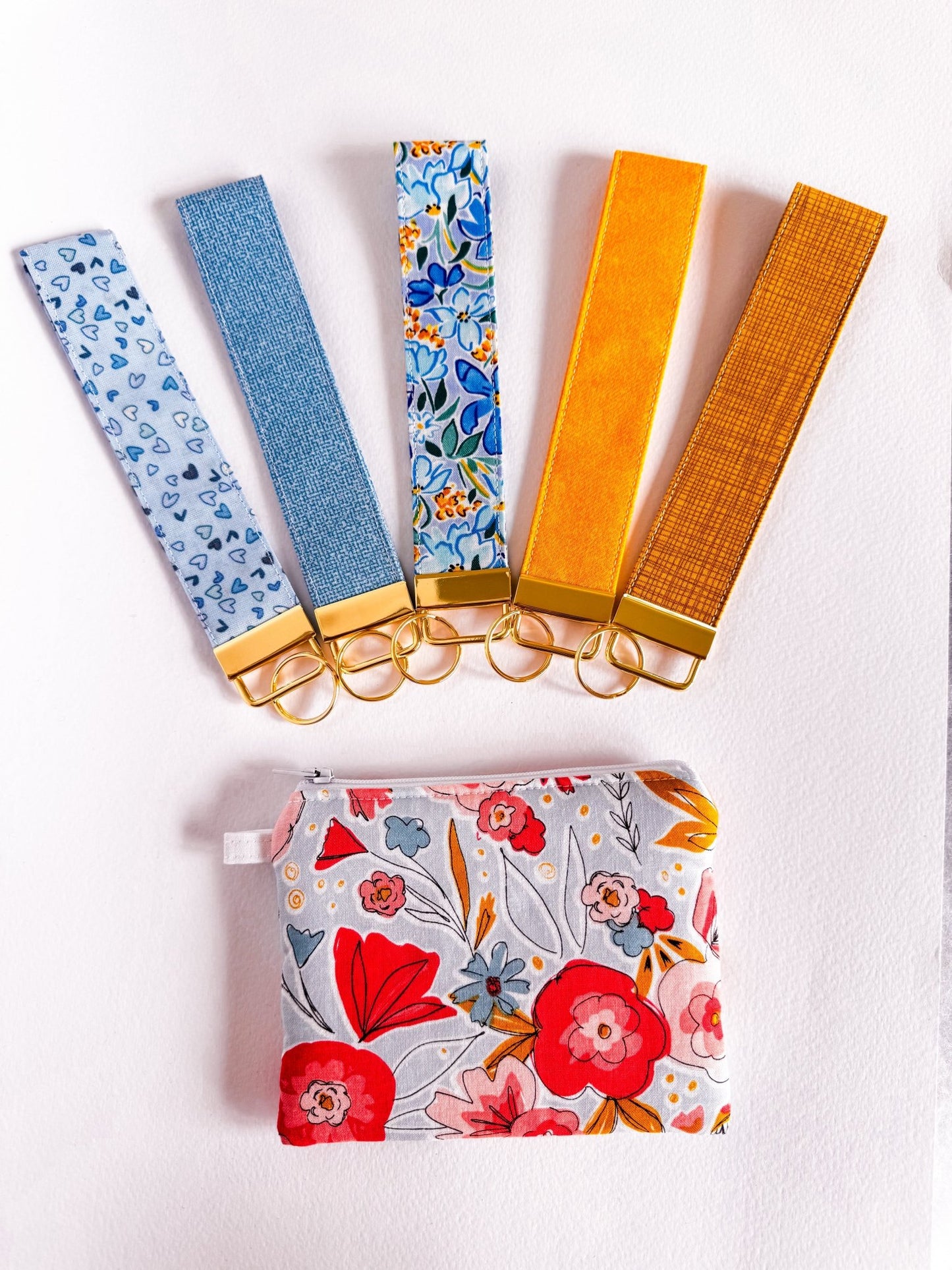 Blue Yellow Flowers (Liberty) Keychain Wristlet - Ana Woods