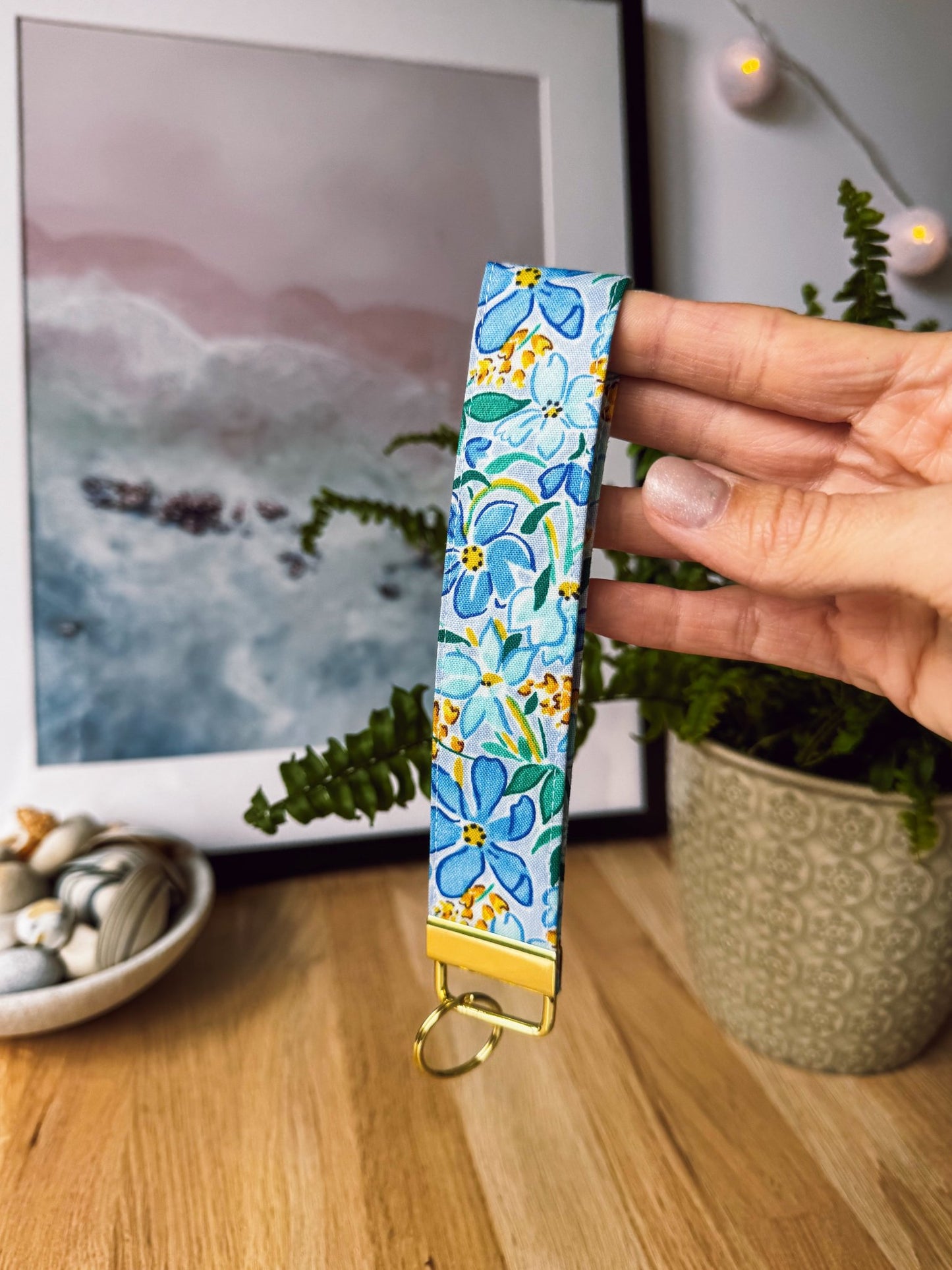 Blue Yellow Flowers (Liberty) Keychain Wristlet - Ana Woods