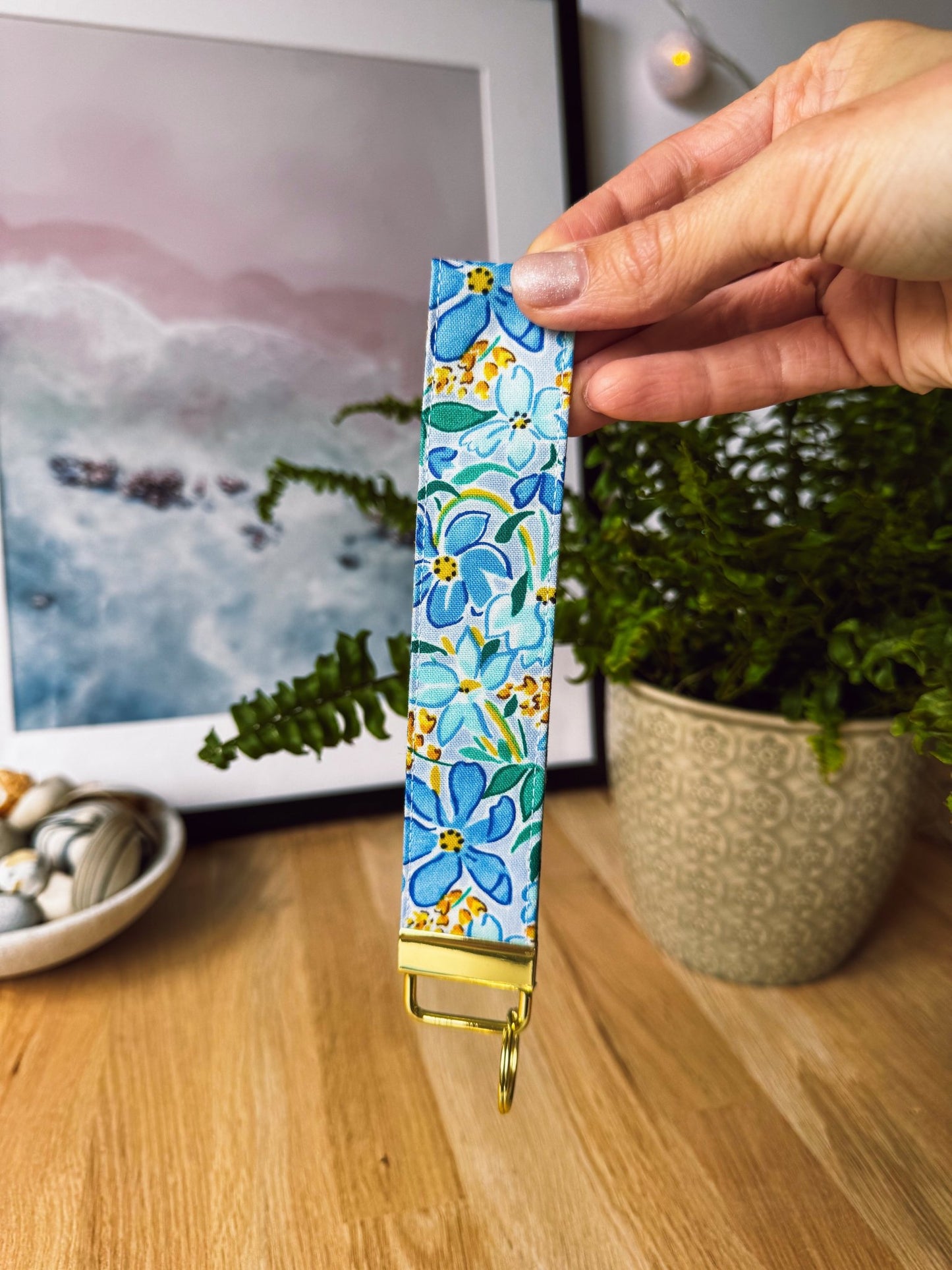 Blue Yellow Flowers (Liberty) Keychain Wristlet - Ana Woods