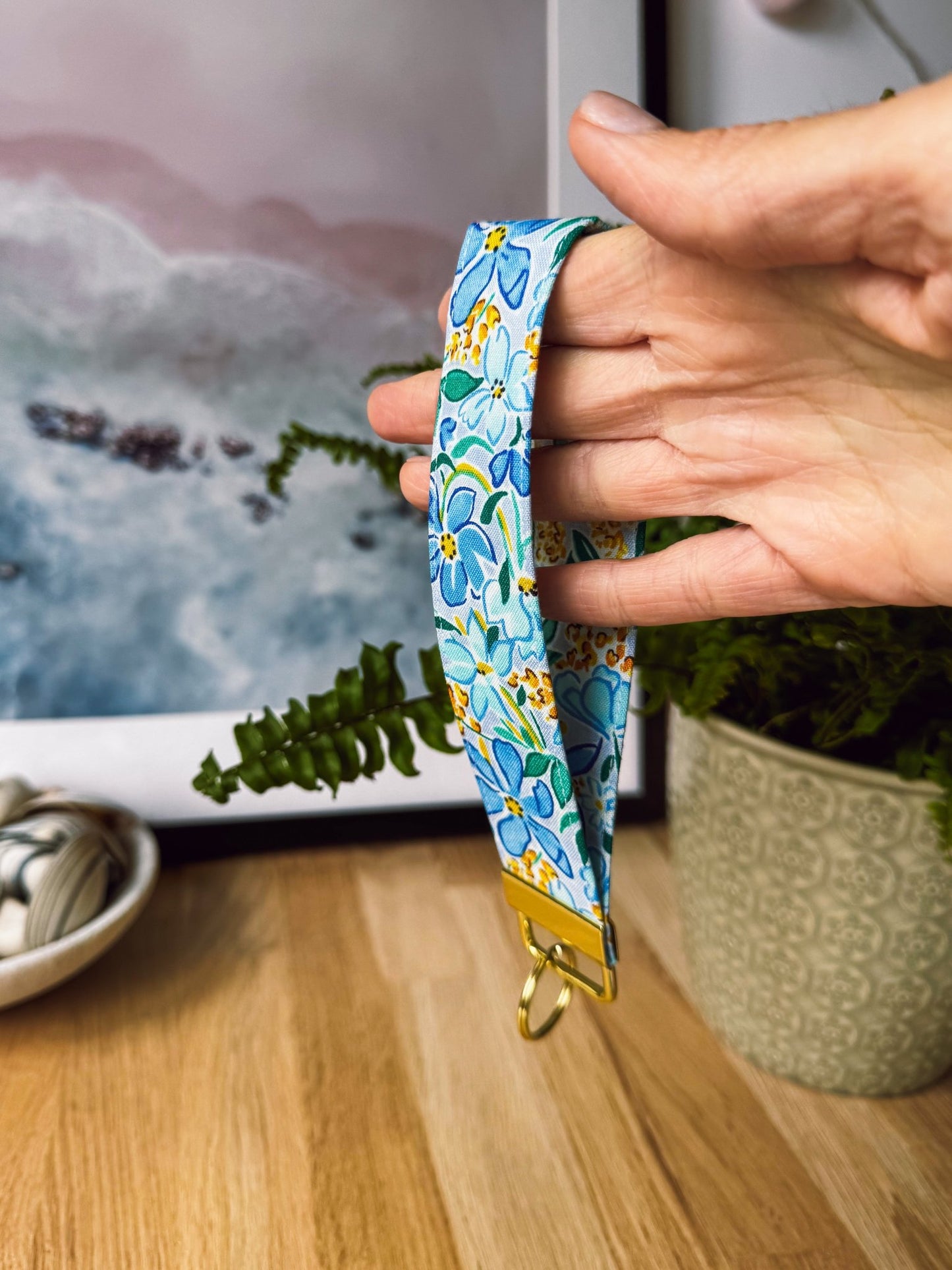 Blue Yellow Flowers (Liberty) Keychain Wristlet - Ana Woods