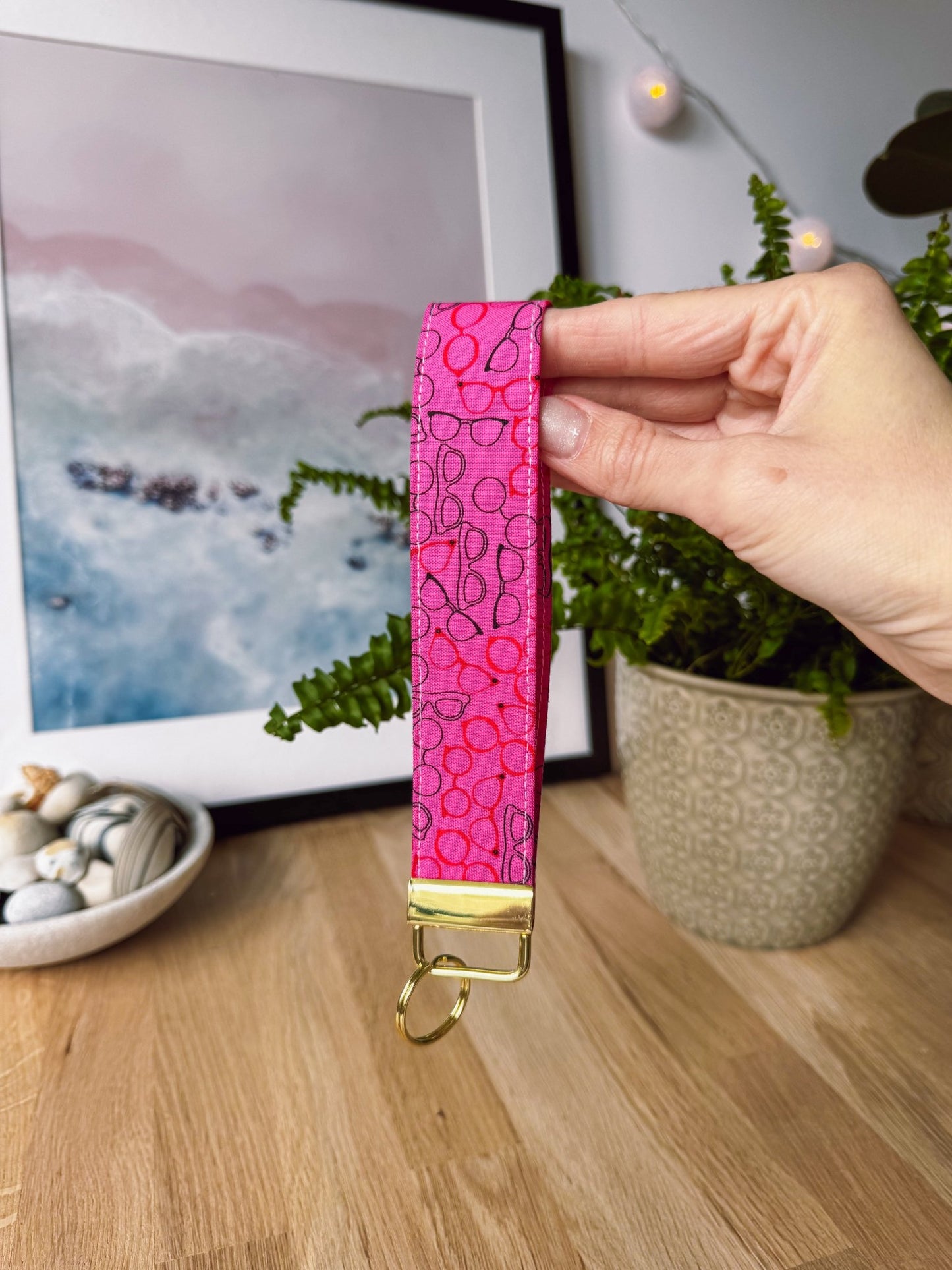 Bright Pink Glasses Keychain Wristlet - Ana Woods