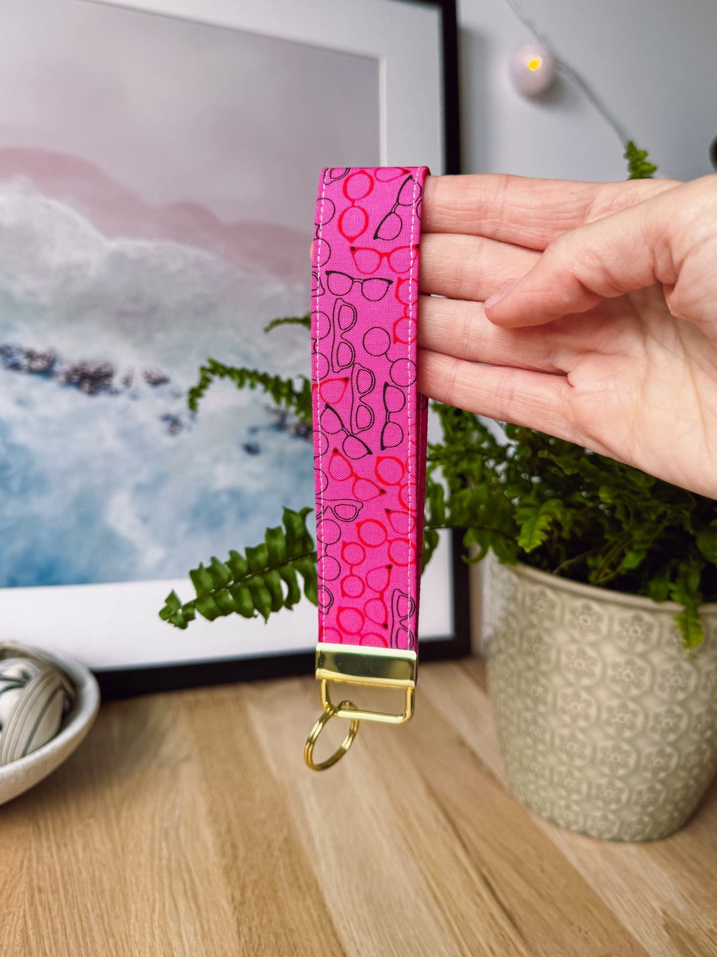 Bright Pink Glasses Keychain Wristlet - Ana Woods