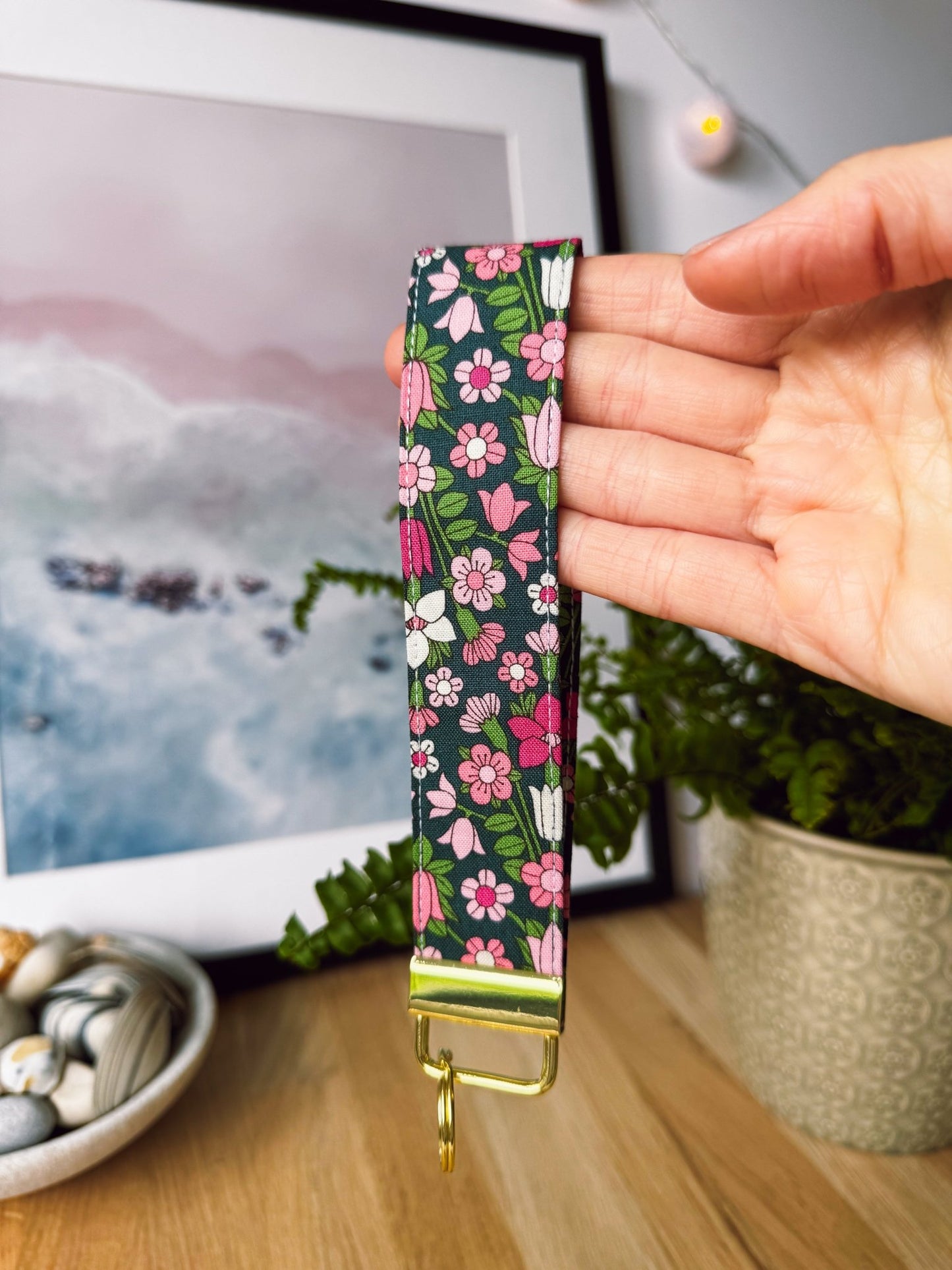 Dark Green Flower (Liberty) Keychain Wristlets - Ana Woods