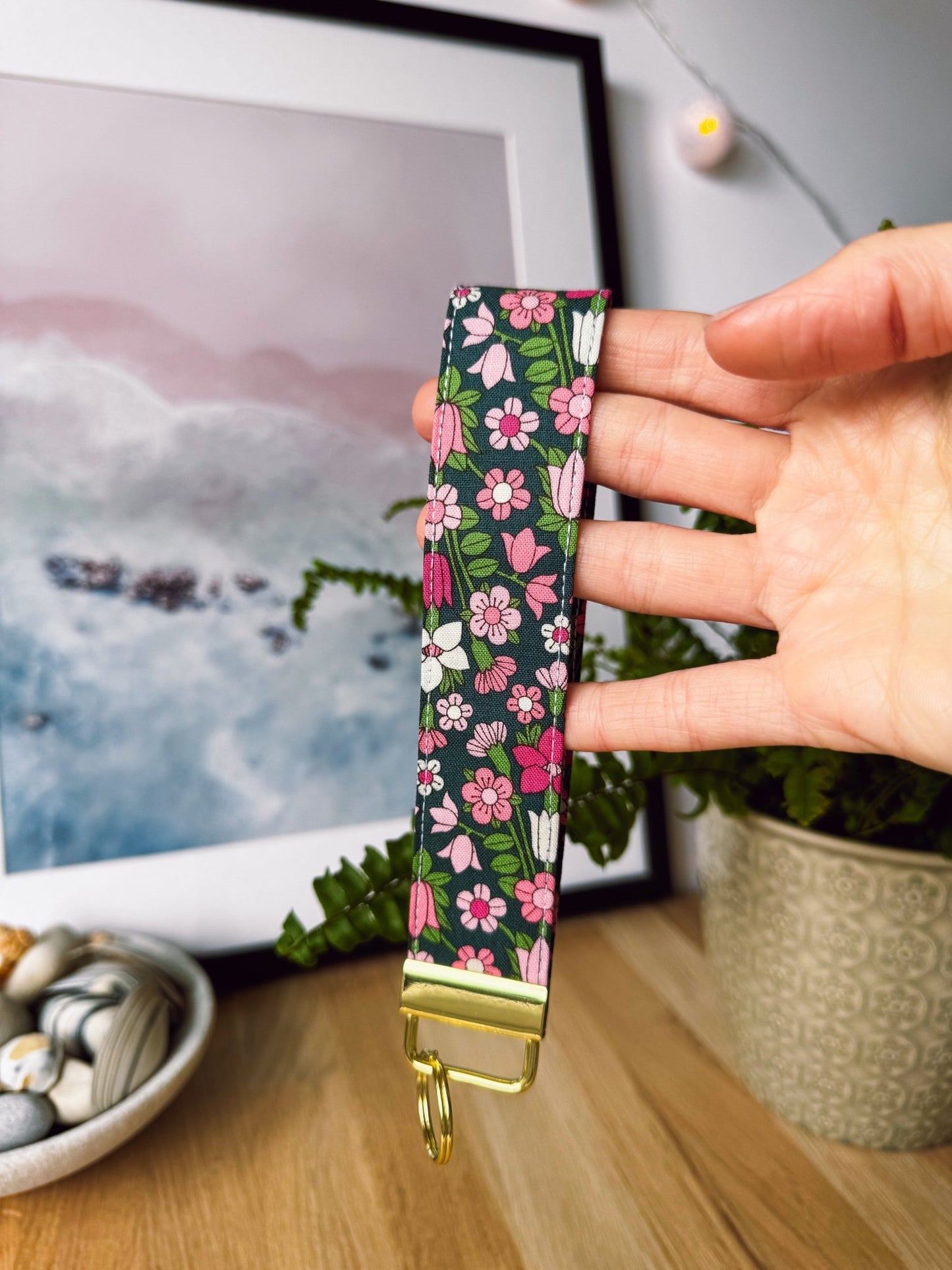 Dark Green Flower (Liberty) Keychain Wristlets - Ana Woods