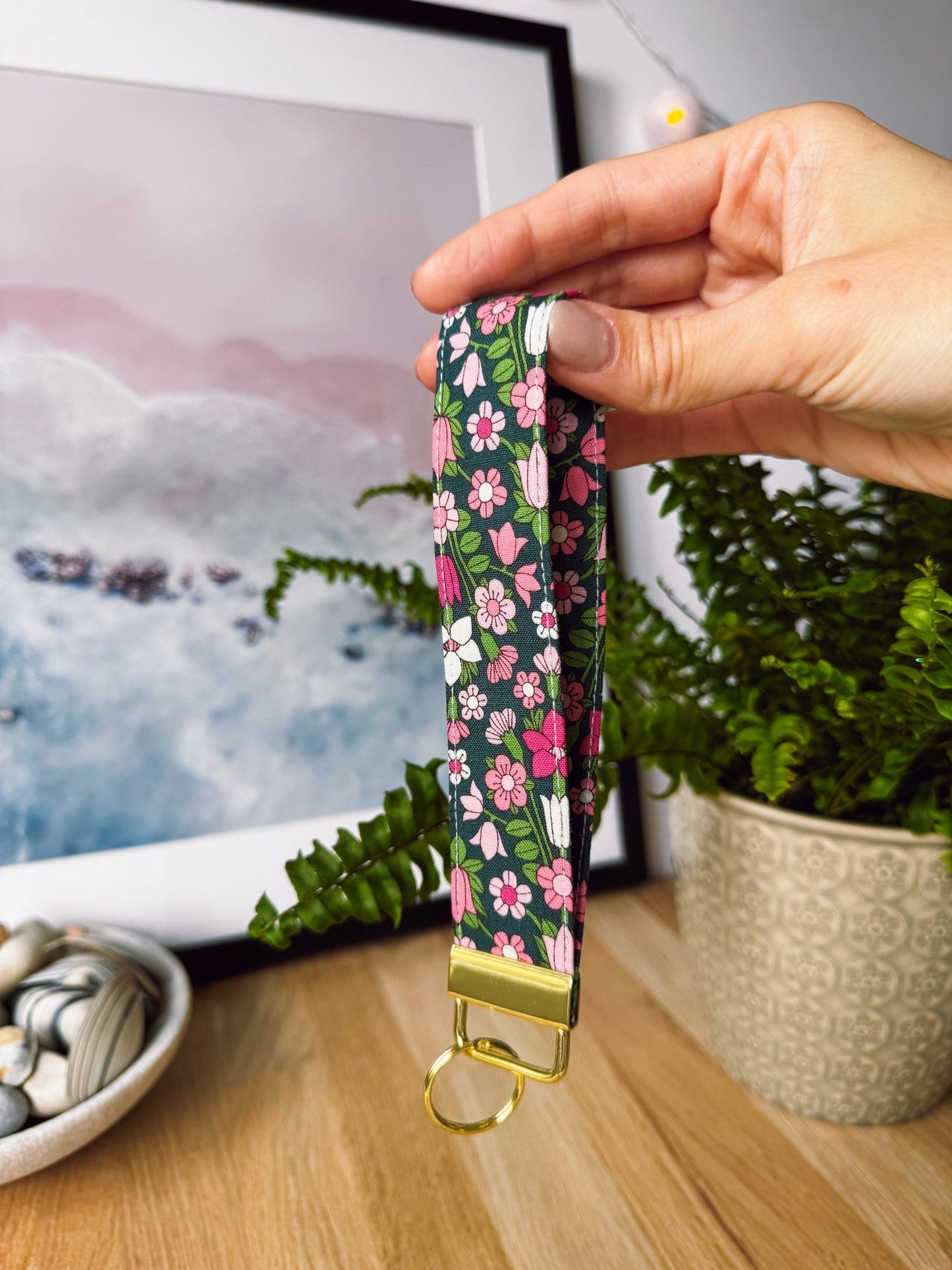 Dark Green Flower (Liberty) Keychain Wristlets - Ana Woods