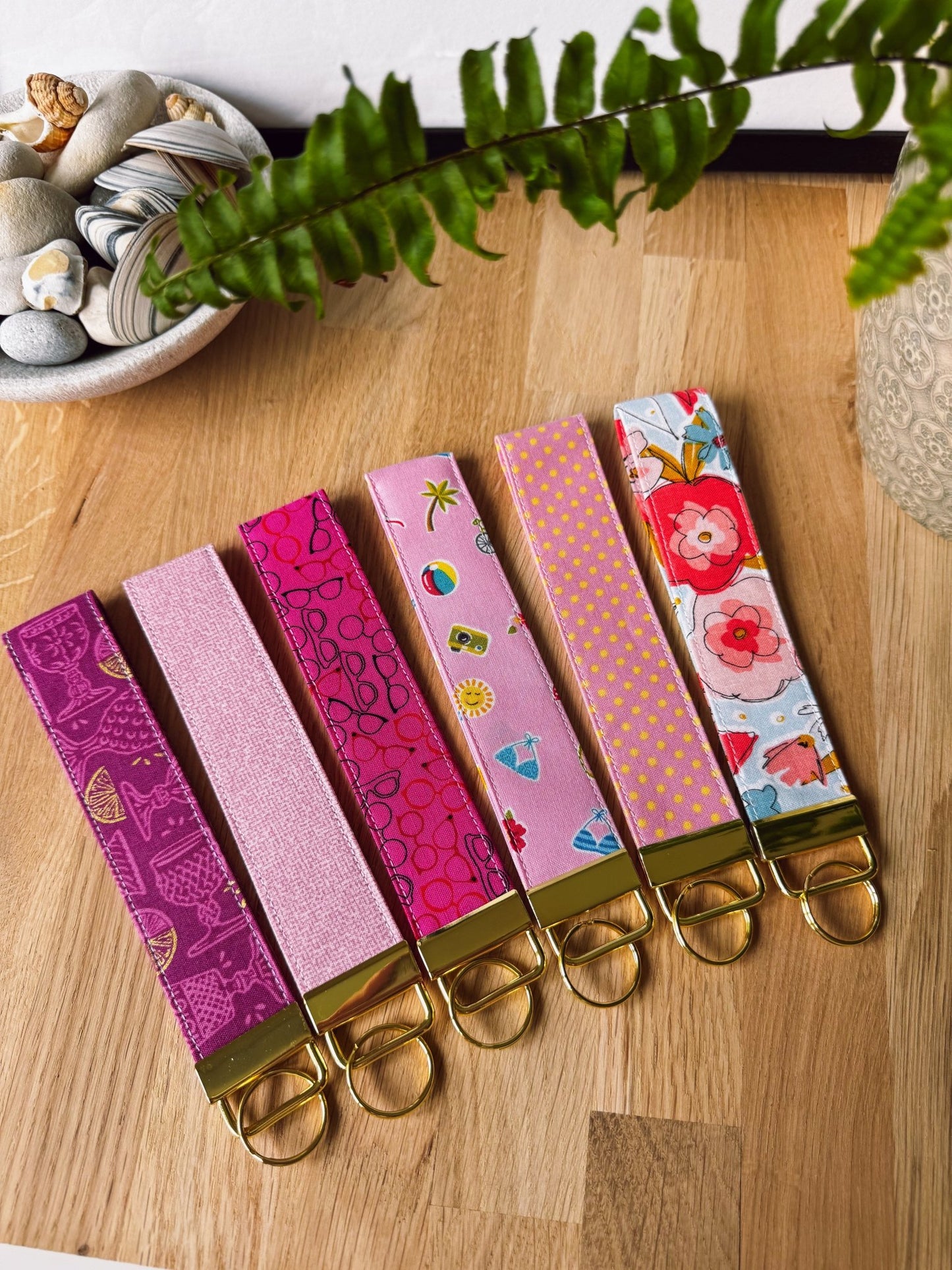 Light Pink With Yellow Dots Keychain Wristlet - Ana Woods