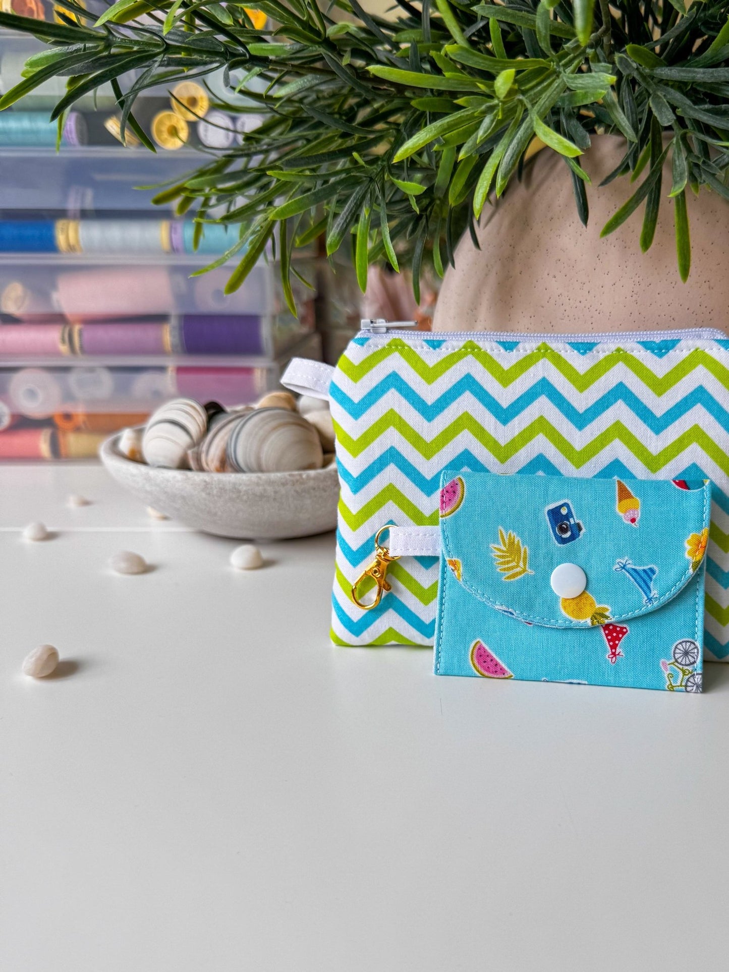 Lime Green Chevron Keychain Wallet - Ana Woods