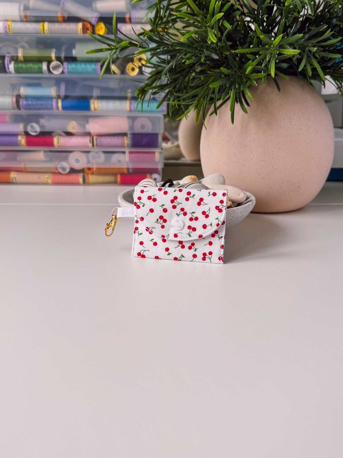 Mini Clip Case Cherries on White - Ana Woods
