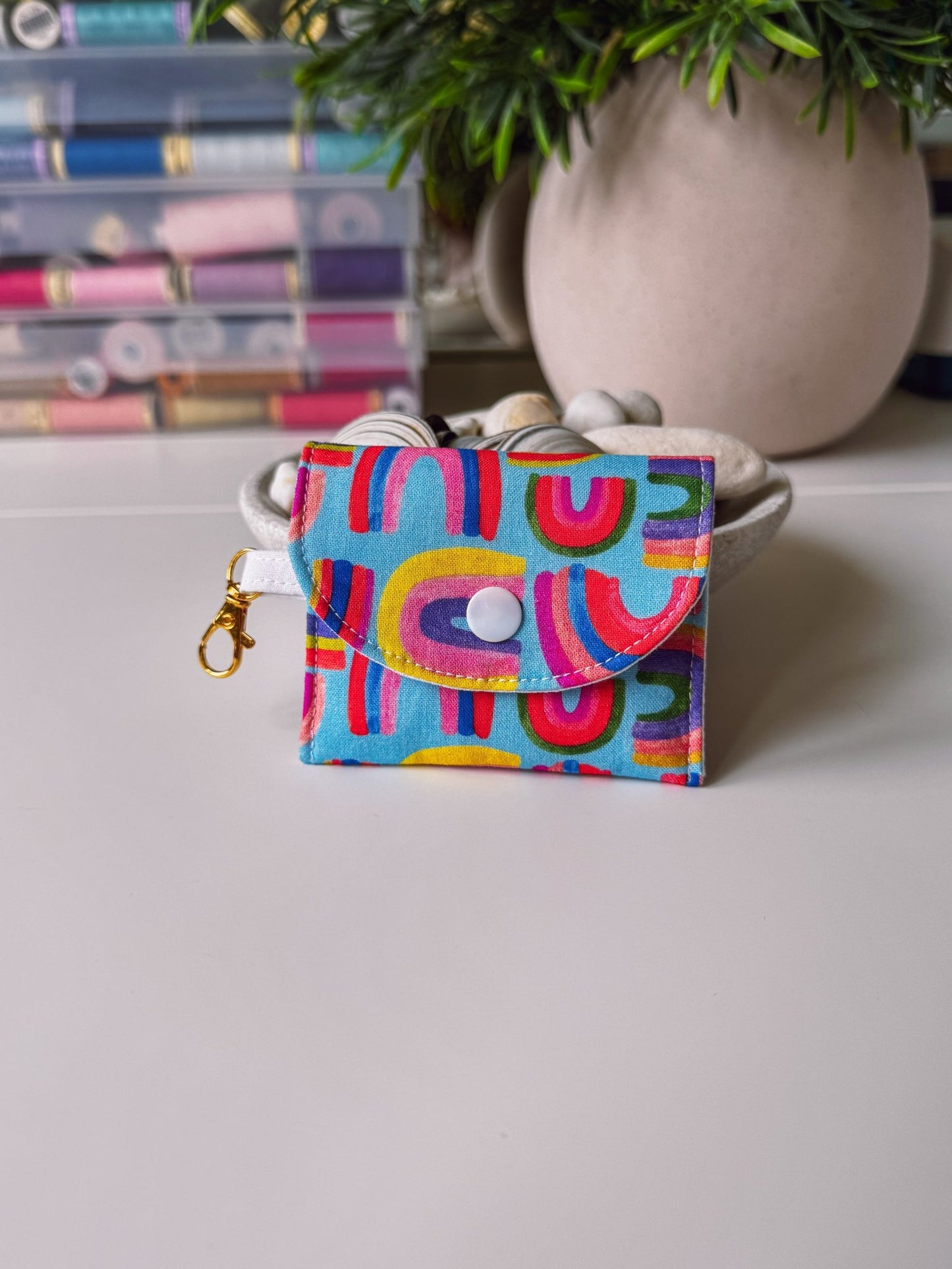 Mini Clip Case Rainbows on Blue - Ana Woods