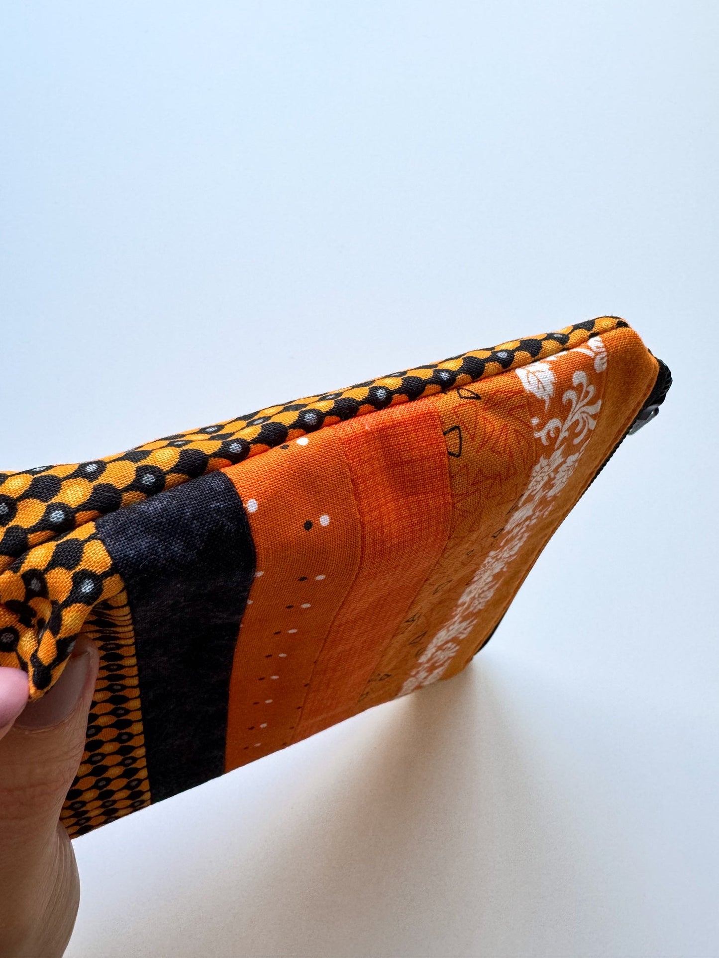 Orange Patchwork Zip Pouch – 13x15x3 cm - Ana Woods