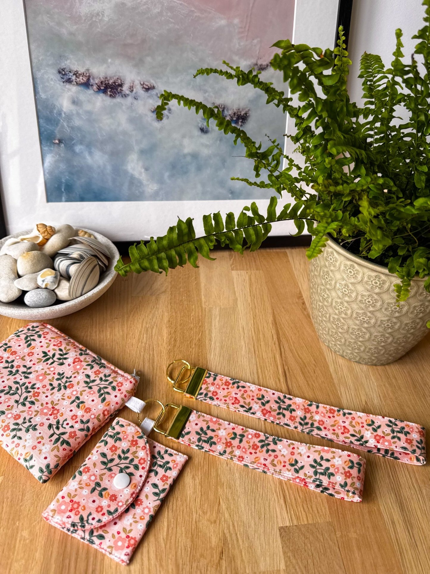Peachy Flower Field Keychain Wallet - Ana Woods