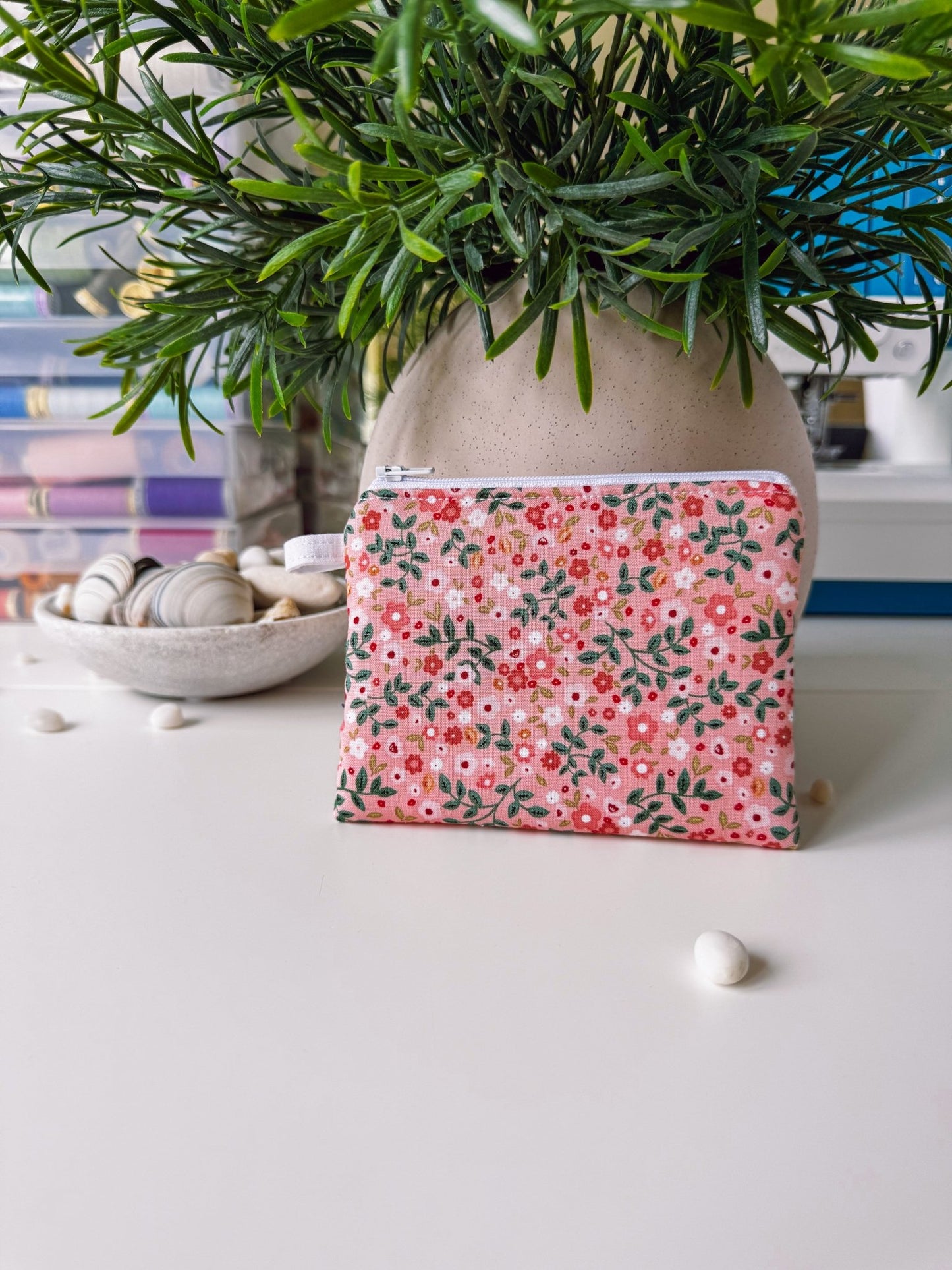 Peachy Flower Field Keychain Wallet - Ana Woods
