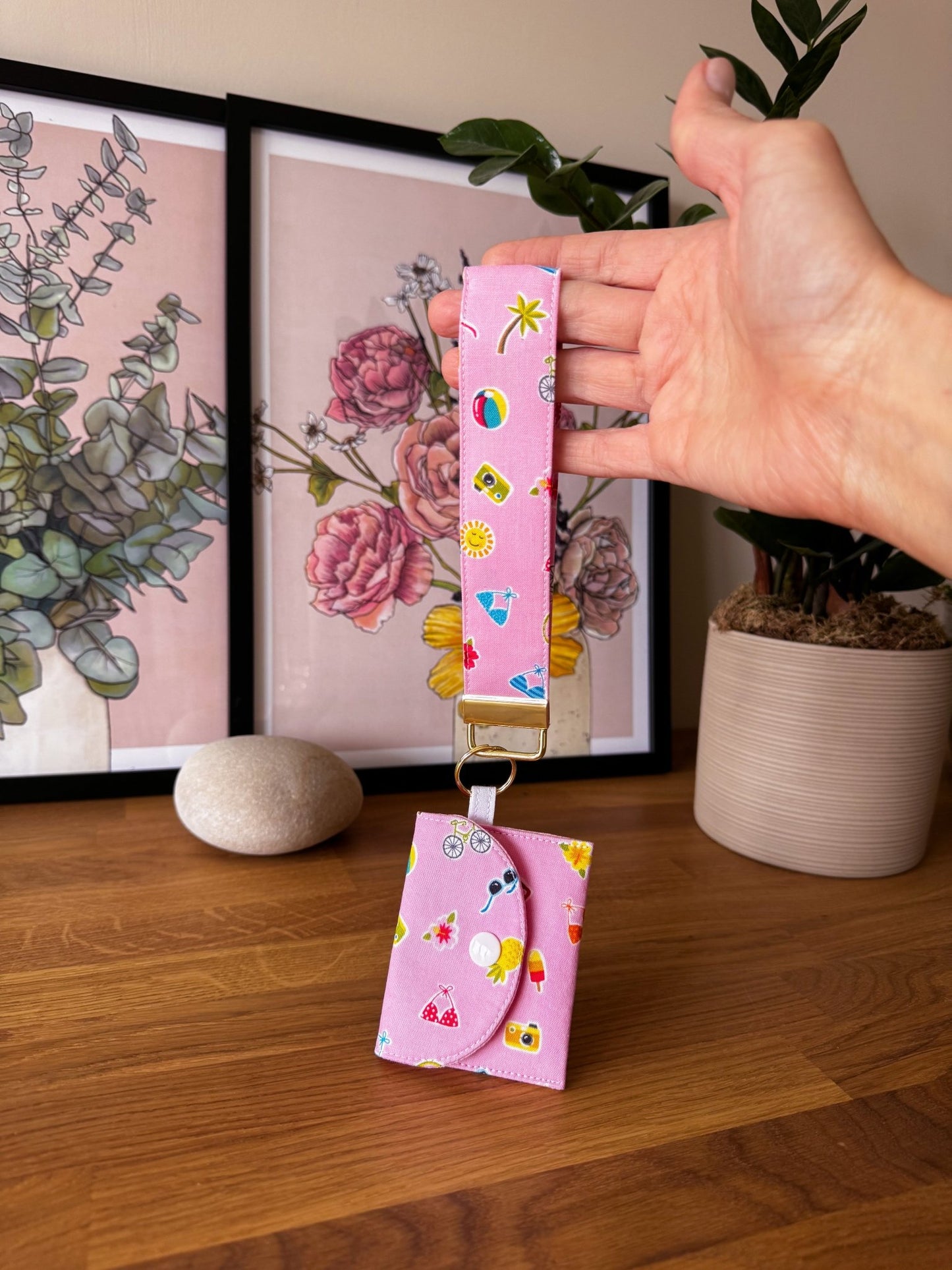 Pink Summer Print Keychain Wristlet - Ana Woods