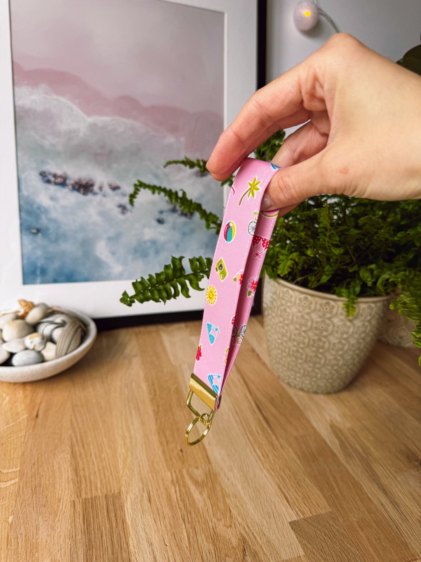 Pink Summer Print Keychain Wristlet - Ana Woods