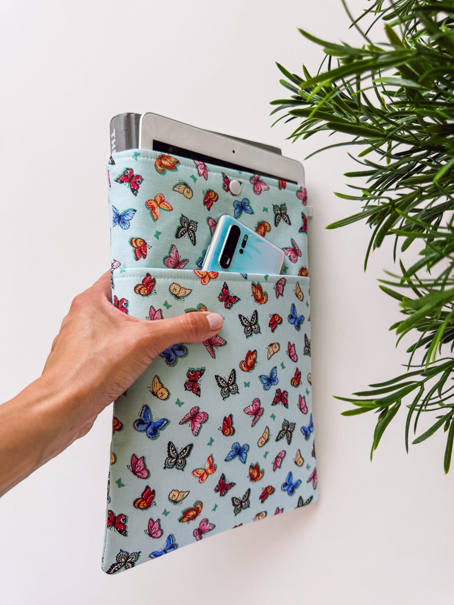 Soft Teal Butterflies Book & Gadget Sleeve - Ana Woods