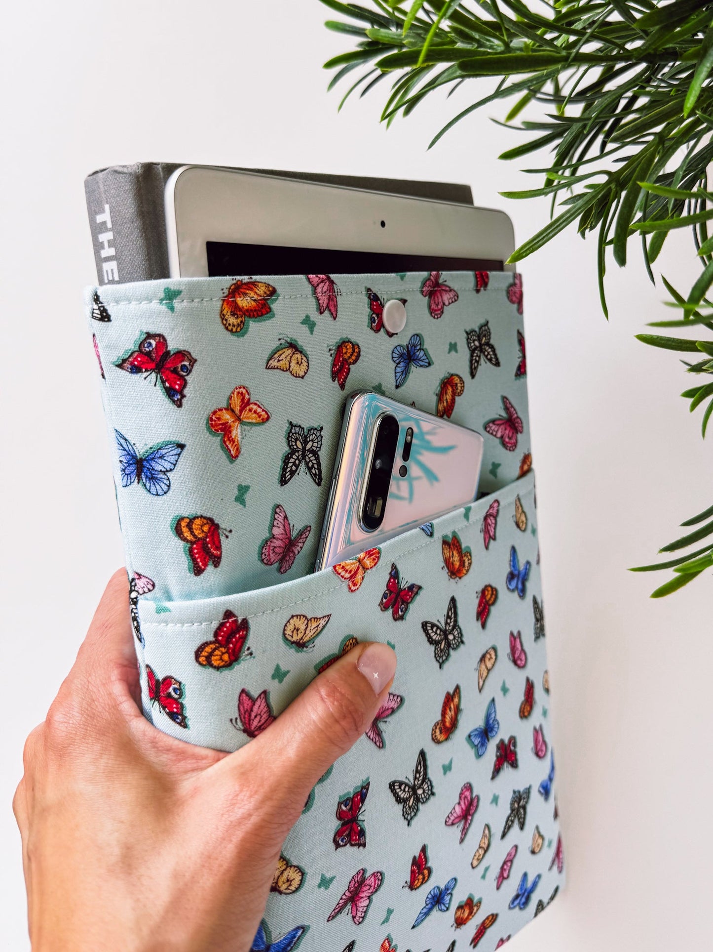 Soft Teal Butterflies Book & Gadget Sleeve - Ana Woods
