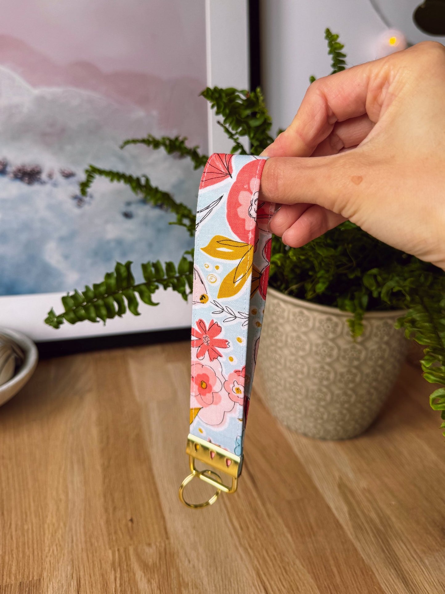 Watercoloured Summer Flowers Keychain Wristlet - Ana Woods