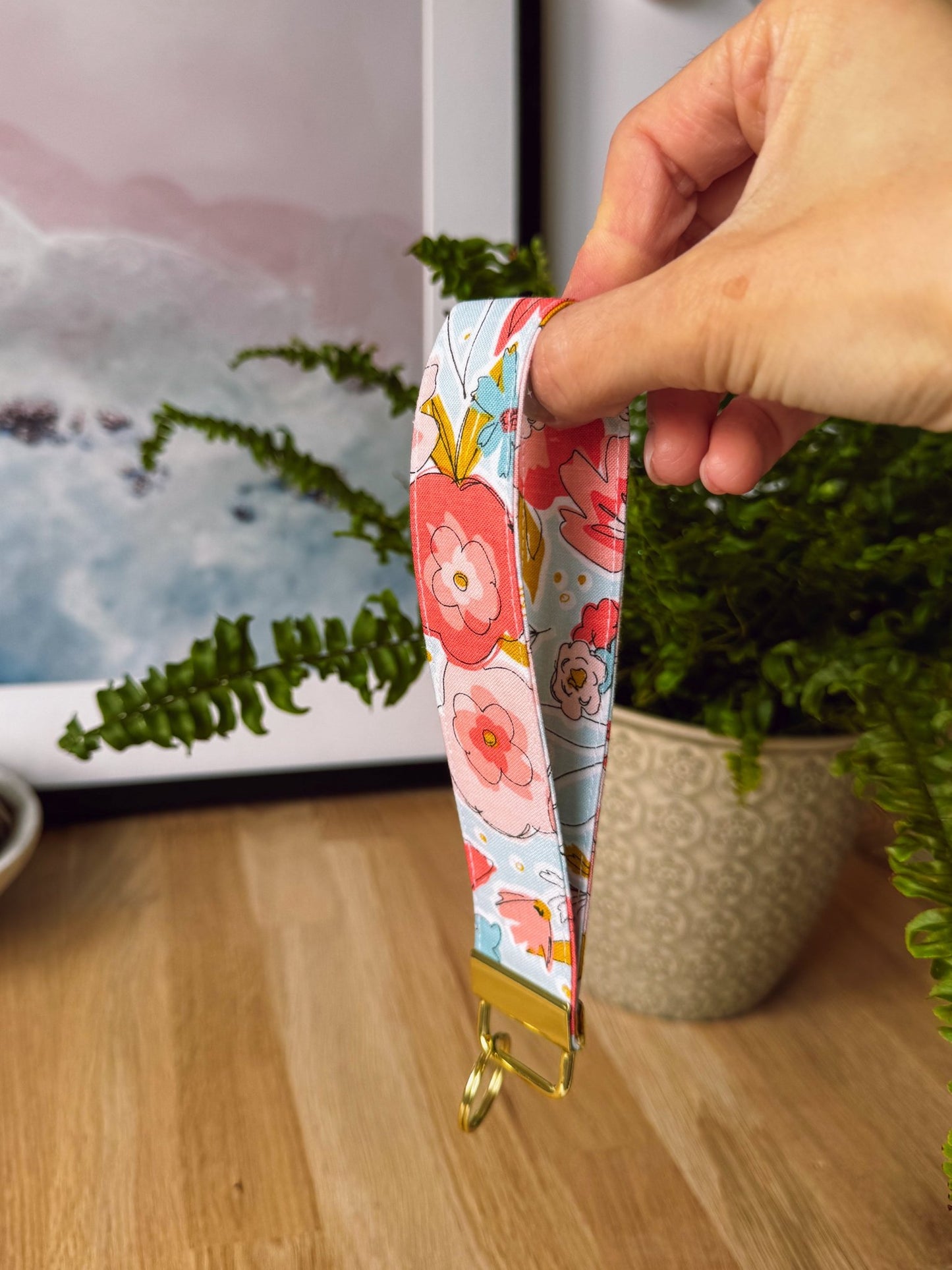 Watercoloured Summer Flowers Keychain Wristlet - Ana Woods