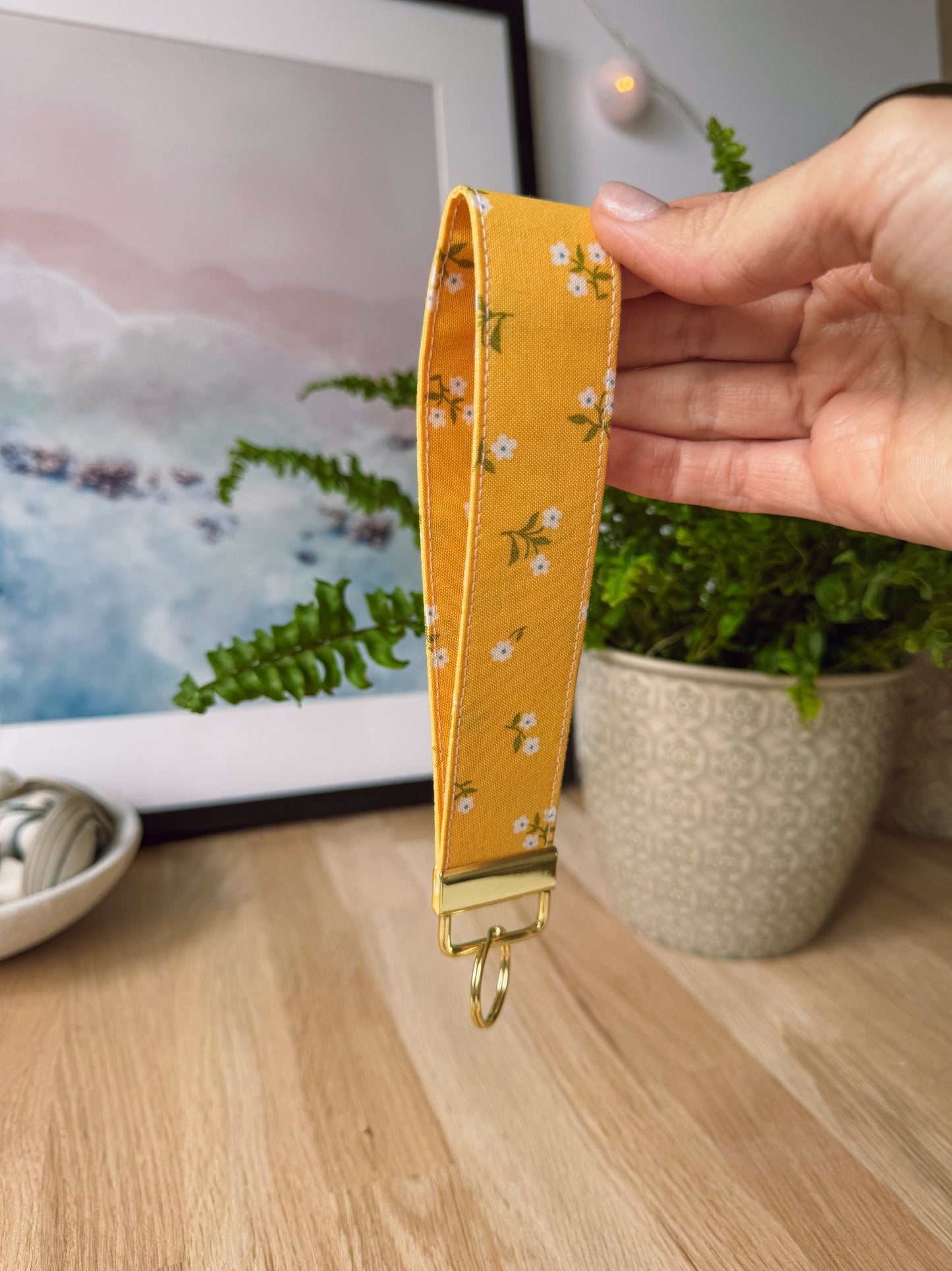 White Flowers (Liberty) Keychain Wristlet - Ana Woods