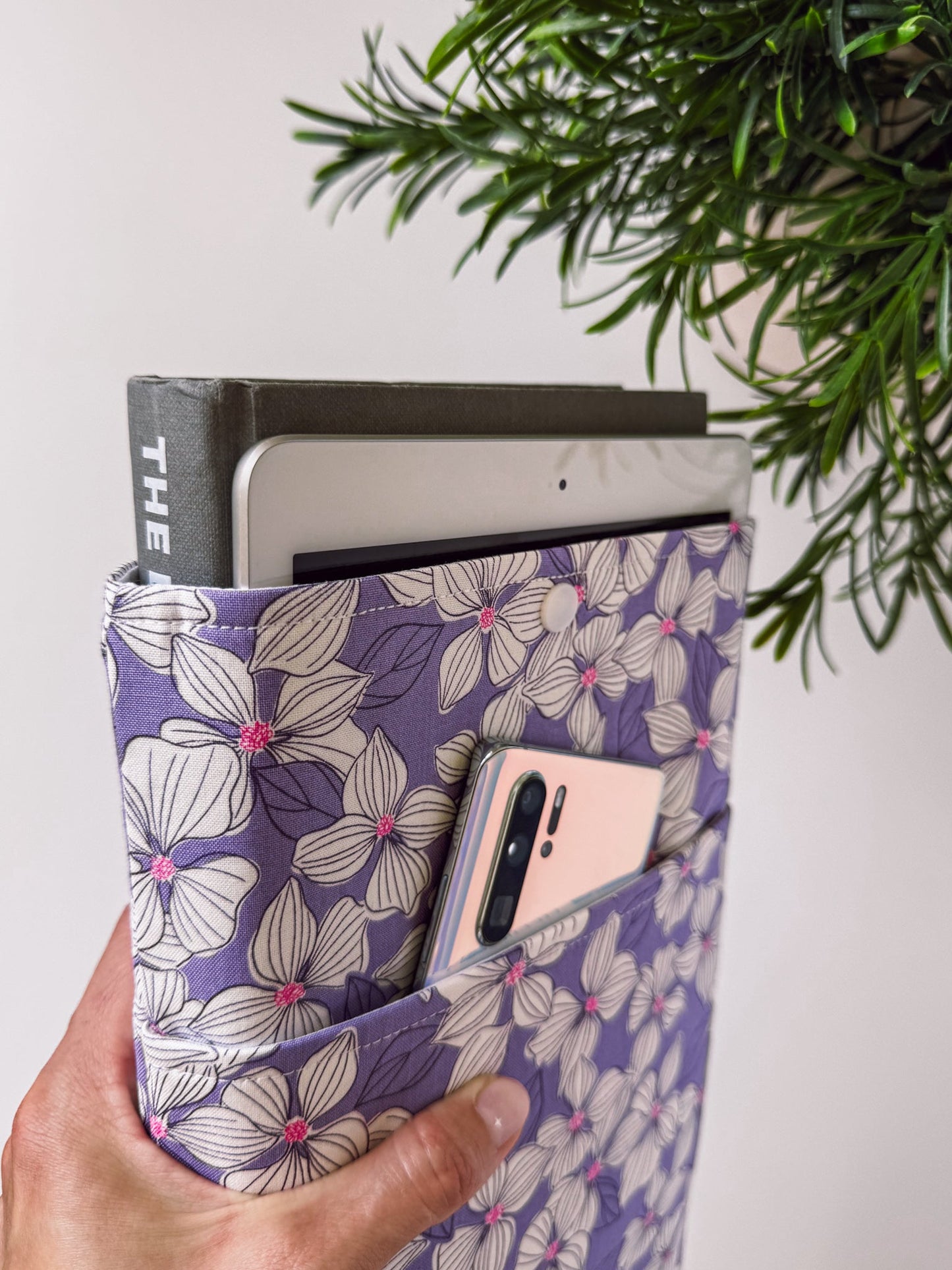 White Flowers on Purple Book & Gadget Sleeve - Ana Woods