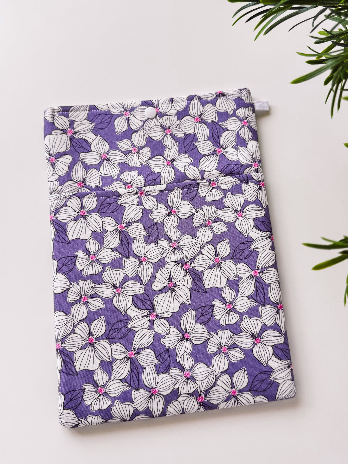 White Flowers on Purple Book & Gadget Sleeve - Ana Woods