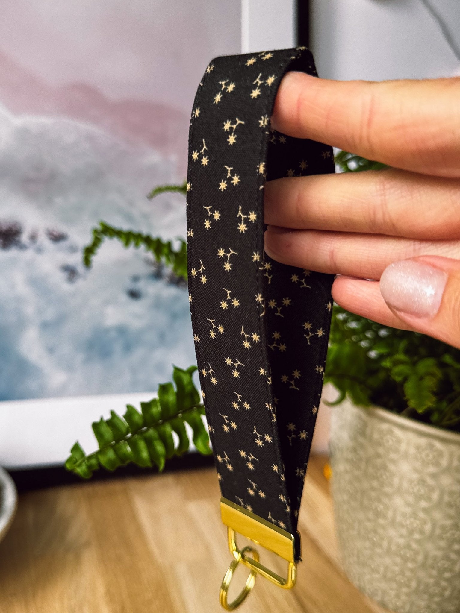 Black With Flower Pattern Keychain Wristlet - Ana Woods