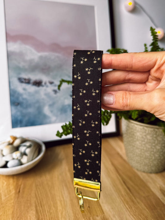 Black With Flower Pattern Keychain Wristlet - Ana Woods
