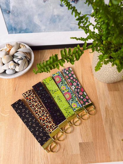 Black With Flower Pattern Keychain Wristlet - Ana Woods