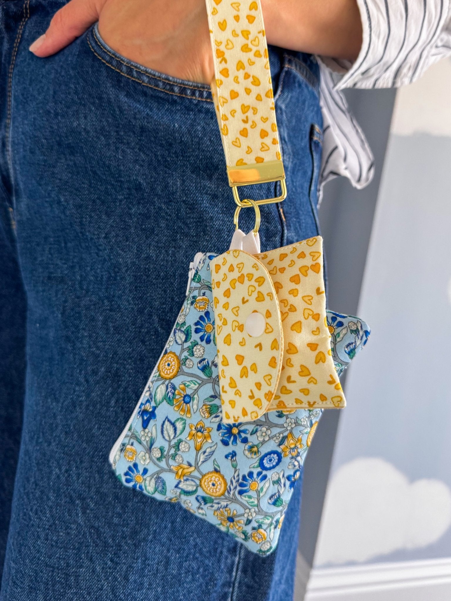 Blue Flowered Branch (Liberty) Keychain Wallet - Ana Woods