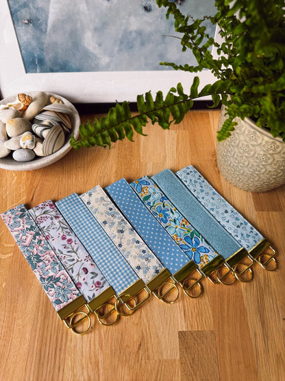 Blue Gingham Keychain Wristlet - Ana Woods