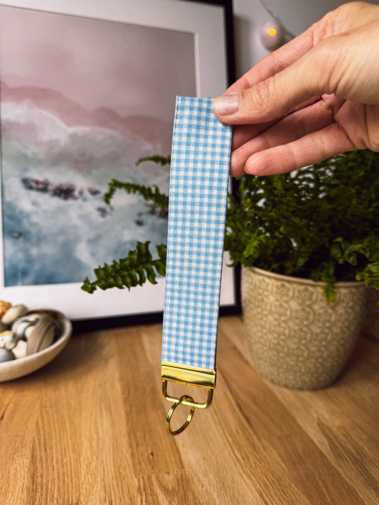 Blue Gingham Keychain Wristlet - Ana Woods