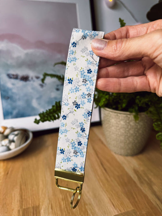Blue Sakura Keychain Wristlet - Ana Woods