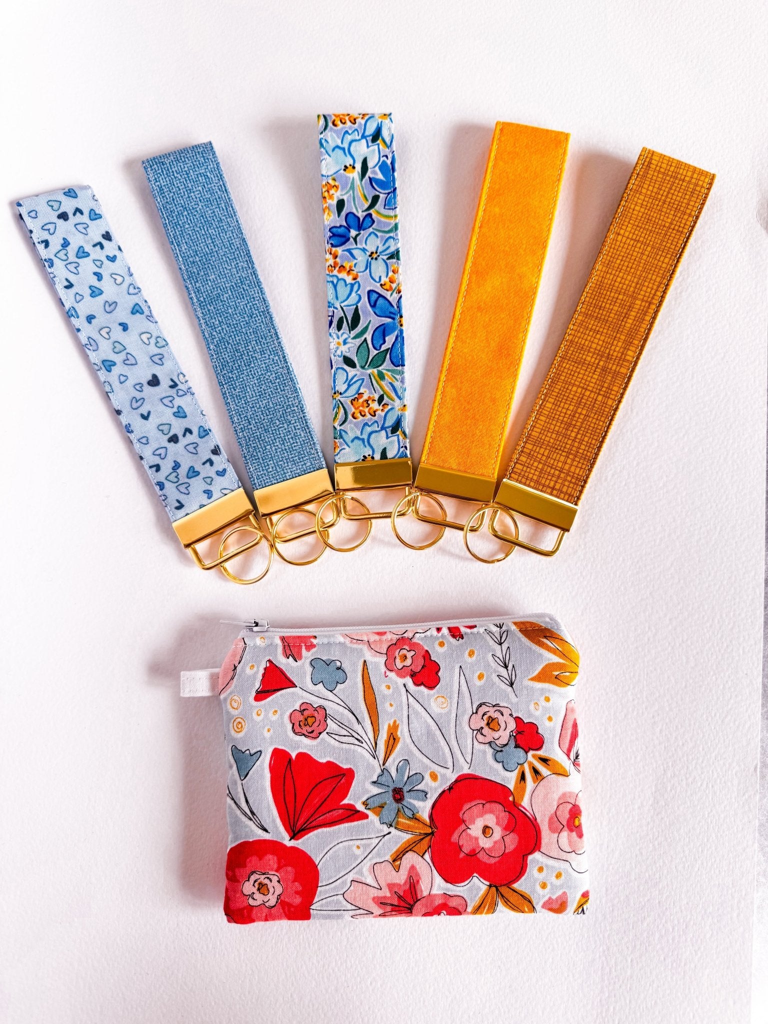 Blue Yellow Flowers (Liberty) Keychain Wristlet - Ana Woods