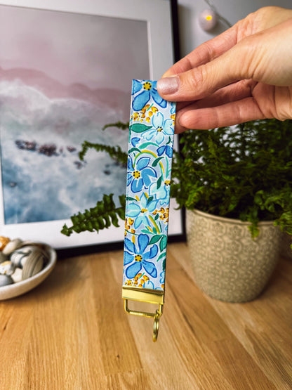 Blue Yellow Flowers (Liberty) Keychain Wristlet - Ana Woods