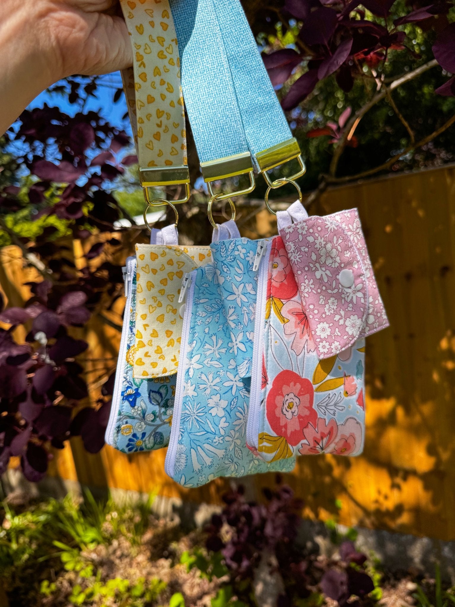 Blue Yellow Flowers (Liberty) Keychain Wristlet - Ana Woods