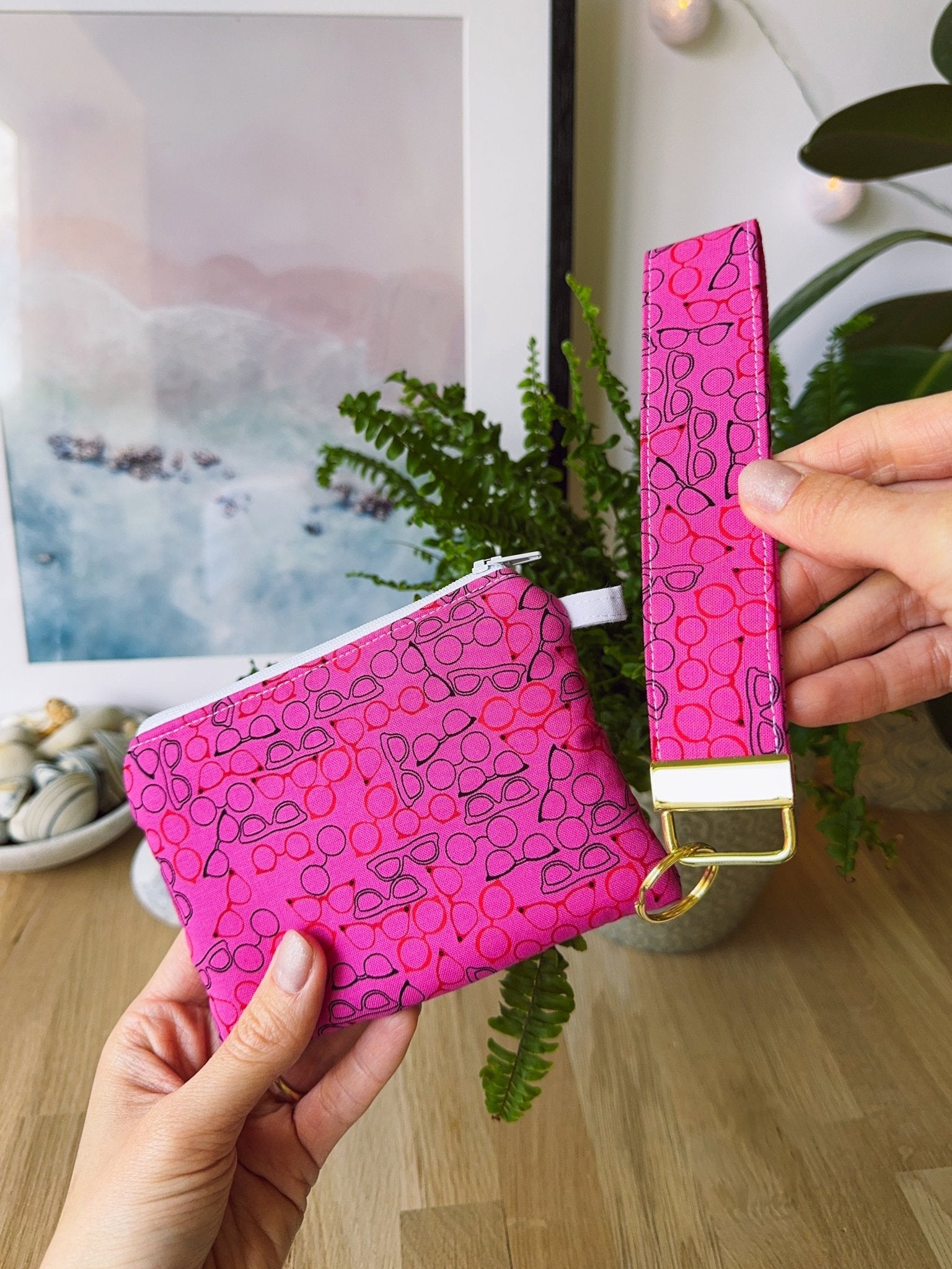 Bright Pink Glasses Keychain Wallet - Ana Woods