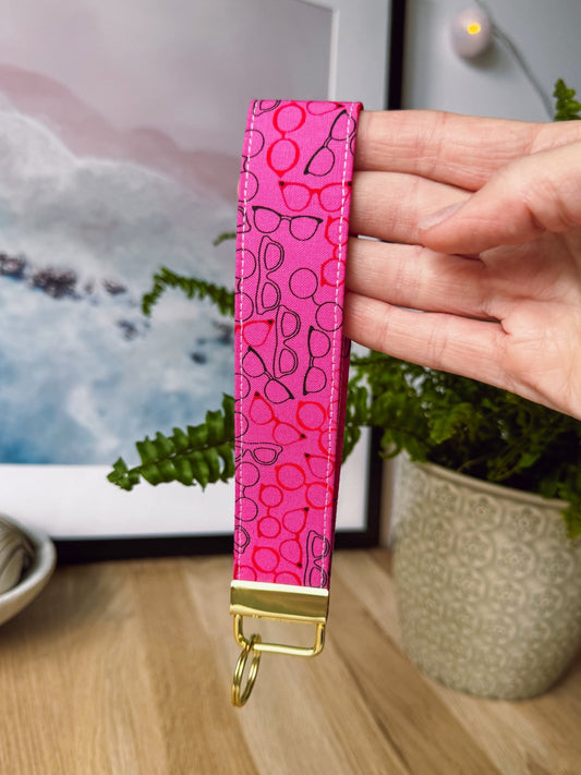 Bright Pink Glasses Keychain Wristlet - Ana Woods