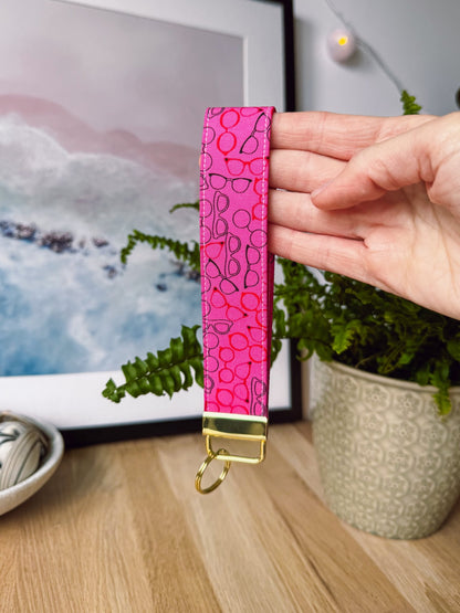 Bright Pink Glasses Keychain Wristlet - Ana Woods