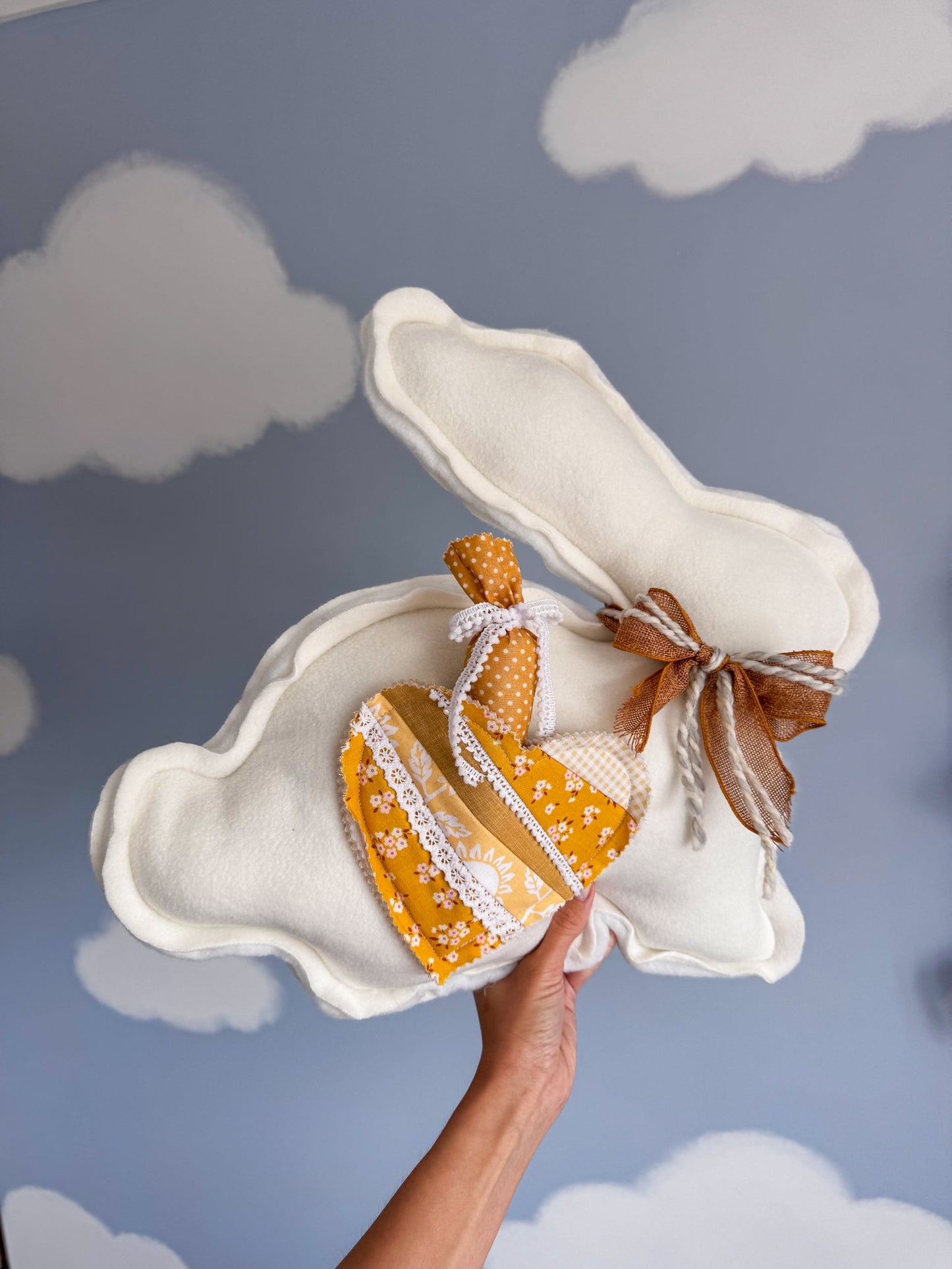 🐰 Daisy – Fleece Bunny Cushion with Carrot - Ana Woods