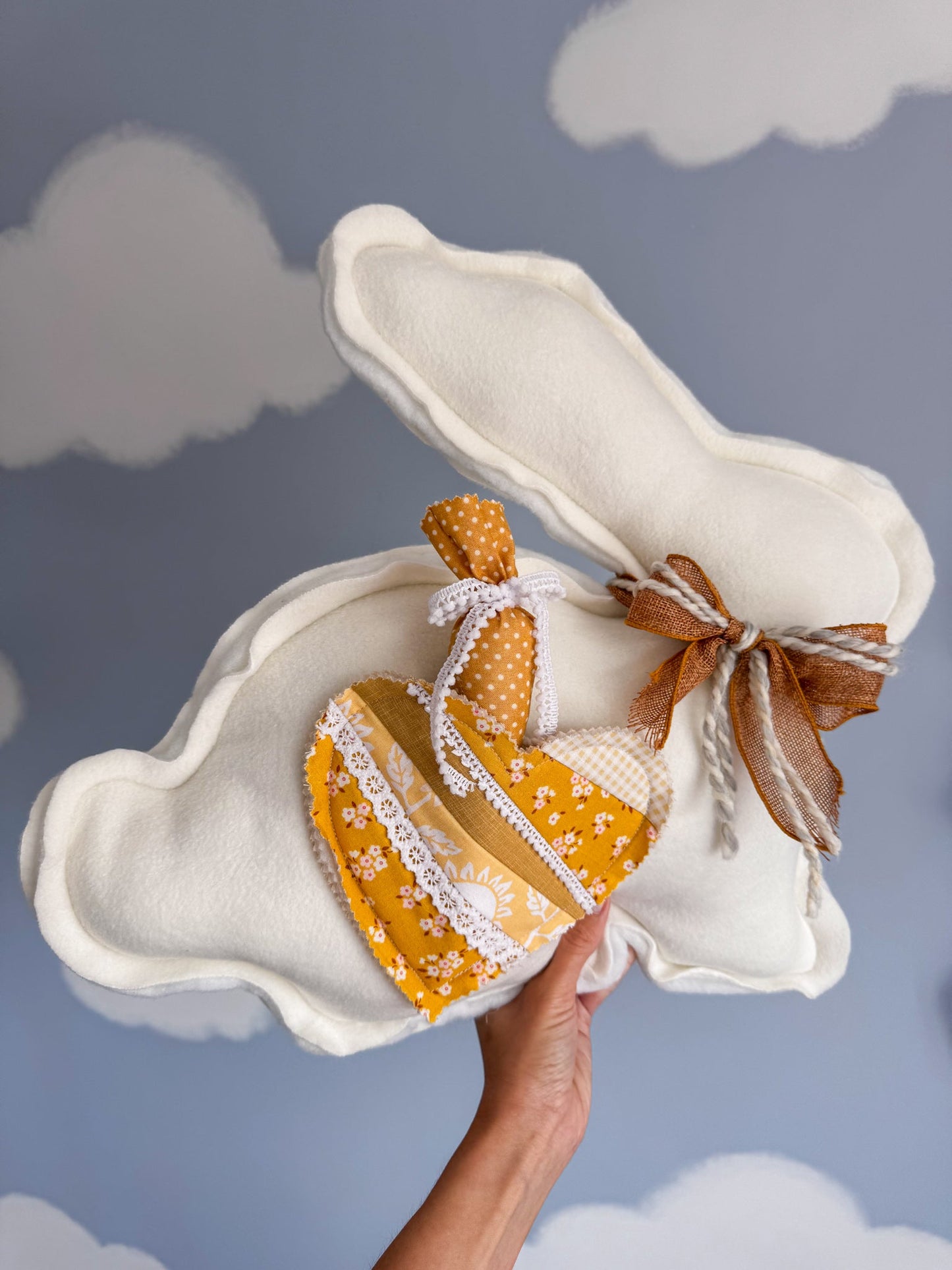 🐰 Daisy – Fleece Bunny Cushion with Carrot - Ana Woods