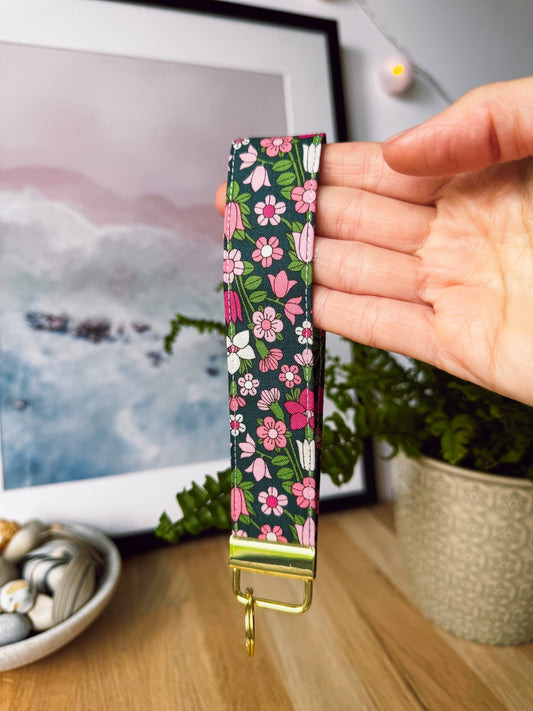 Dark Green Flower (Liberty) Keychain Wristlets - Ana Woods