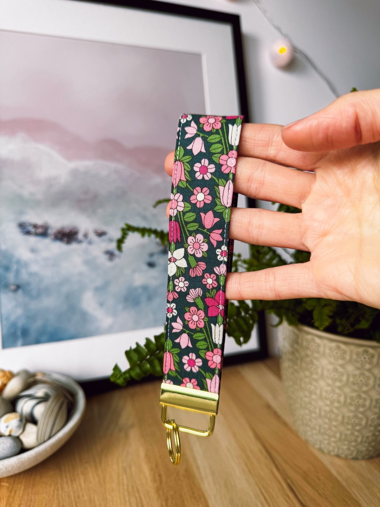Dark Green Flower (Liberty) Keychain Wristlets - Ana Woods