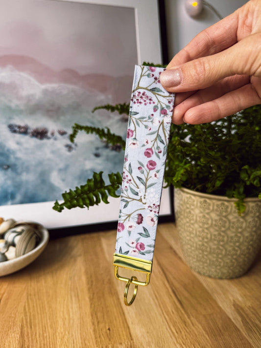 Light Blue Floral Keychain Wristlet - Ana Woods