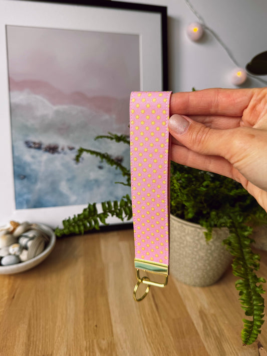 Light Pink With Yellow Dots Keychain Wristlet - Ana Woods